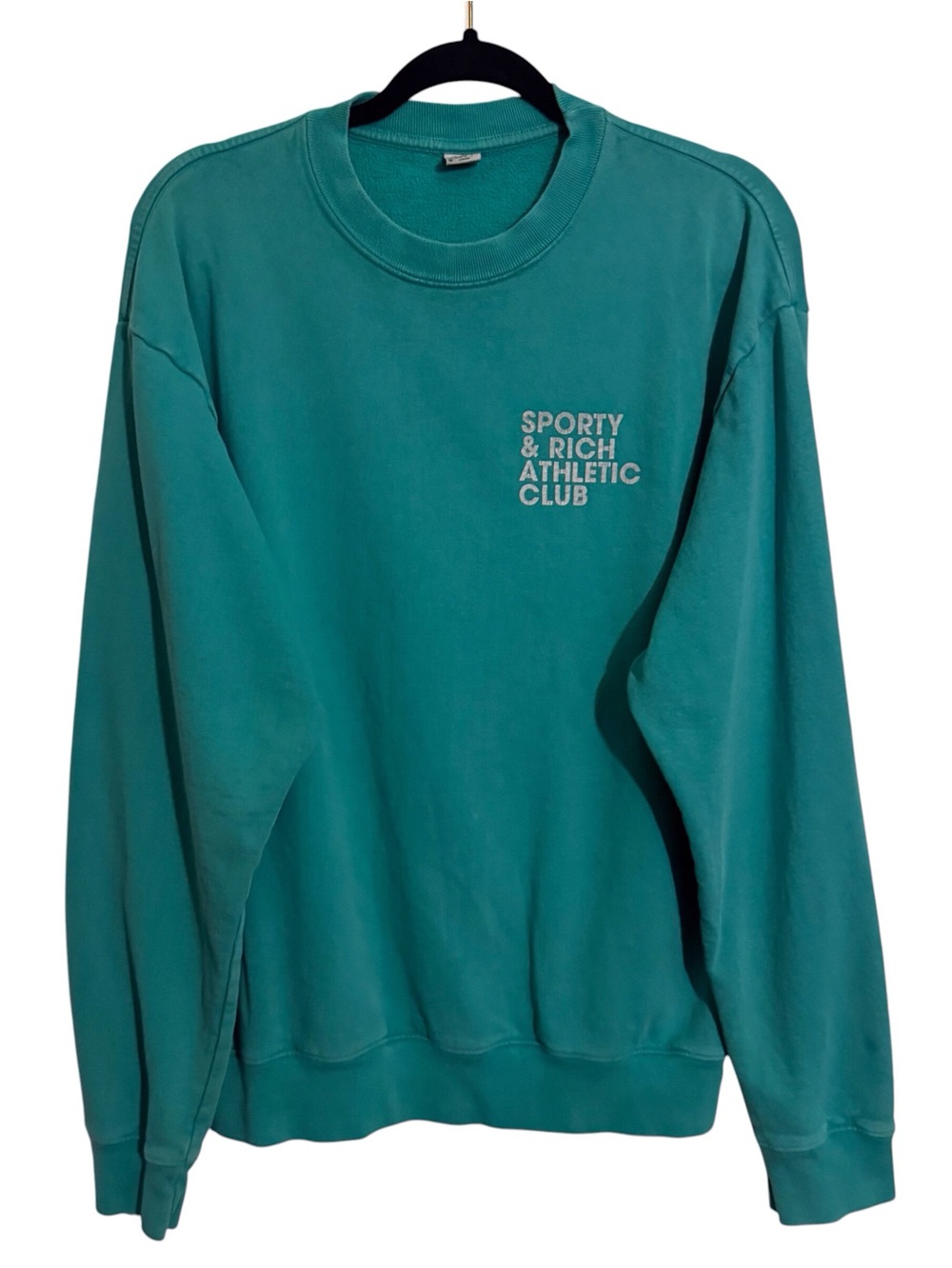 Sporty & Rich Medium Green Cotton Pullover Graphic Sweatshirt Sweater Lounge